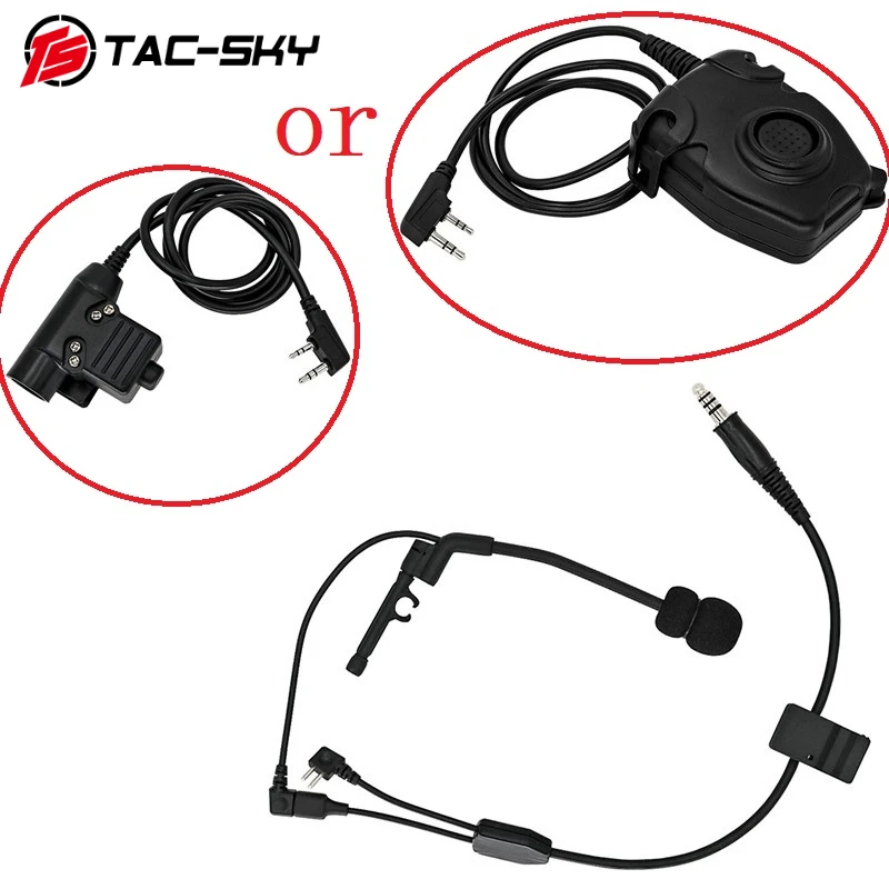 Set adaptor y-line headset taktis berburu luar ruangan kompatibel baru dengan U94 PTT atau Peltor PTT dan mikrofon COMTAC