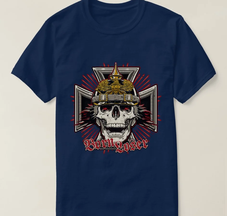 WW1 German Iron Cross Pickelhaube Prussian Soldier Skull T-Shirt 100% Cotton O-Neck Short Sleeve Casual Mens T-shirt Size S-3XL