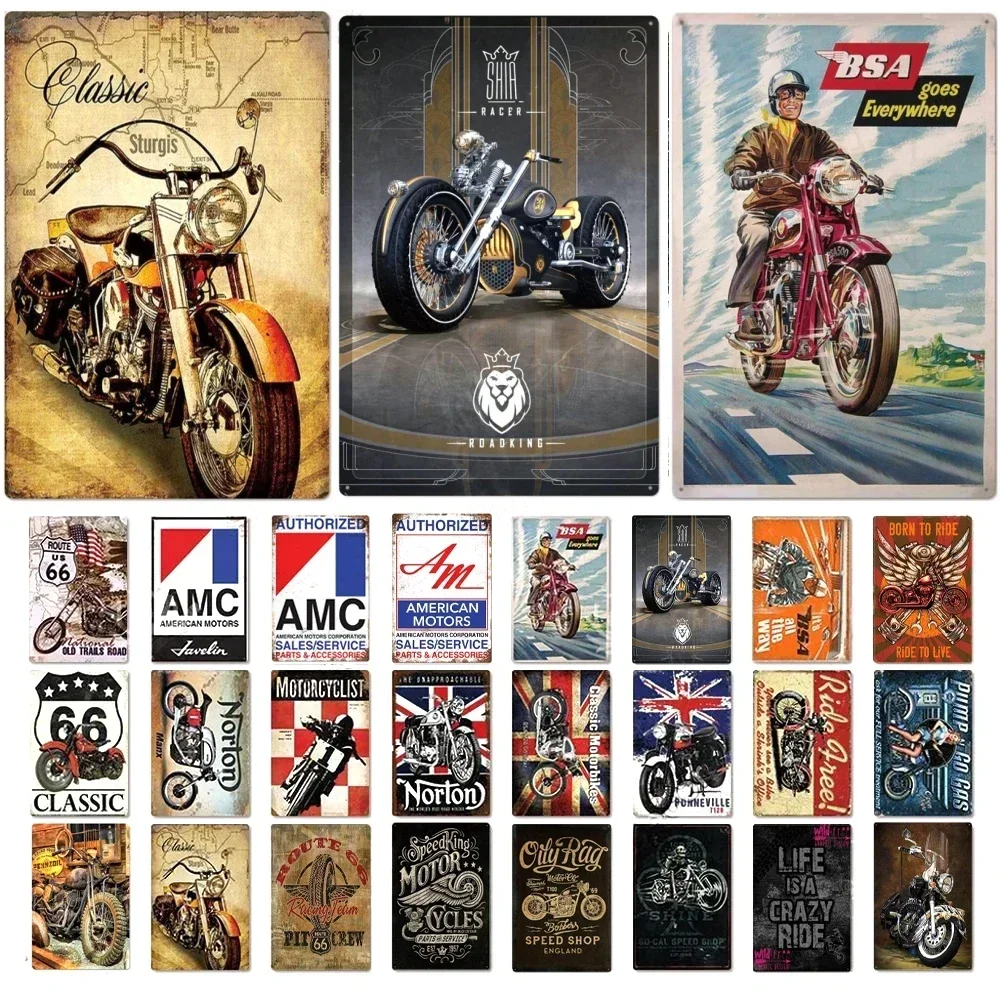 Signs Vintage Shabby Metal Tin Sign Motorcycle Rider Poster Art Tinplate Plaques Garage Motor Club Decor Painting Art Wall Plate