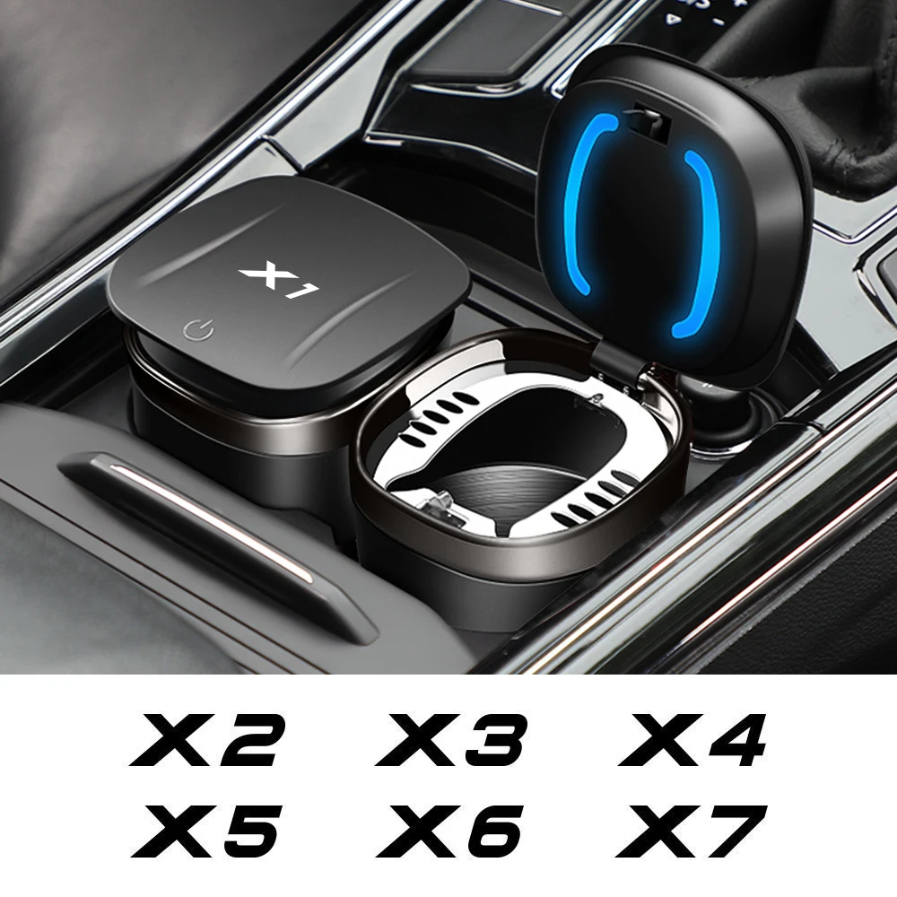 1PCS Car Portable Car Ashtray Cigarette Cup ABS With Lid With LED Light For BMW X5 X1 X3 X2 X6 X7 X4 Auto Interior Accessories