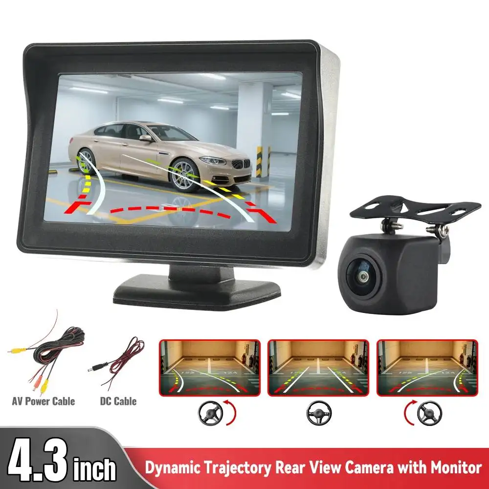 4.3inch Monitor Dynamic Trajectory Rear View Camera+Moving Guide Parking Line Backup Camera Reverse System Night Vision Full set