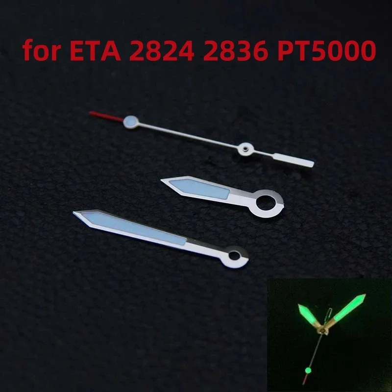 For ETA 2824 2836 PT5000 Movement Silver Blue Watch Hands Aviator Sword Watches Pointer Green Luminous Needle