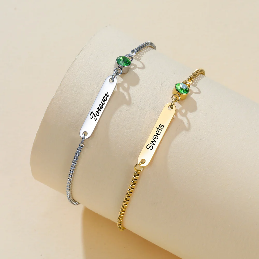 Personalised Engraved Name Bracelet Stainless Steel Bar Jewellery_voghion.com