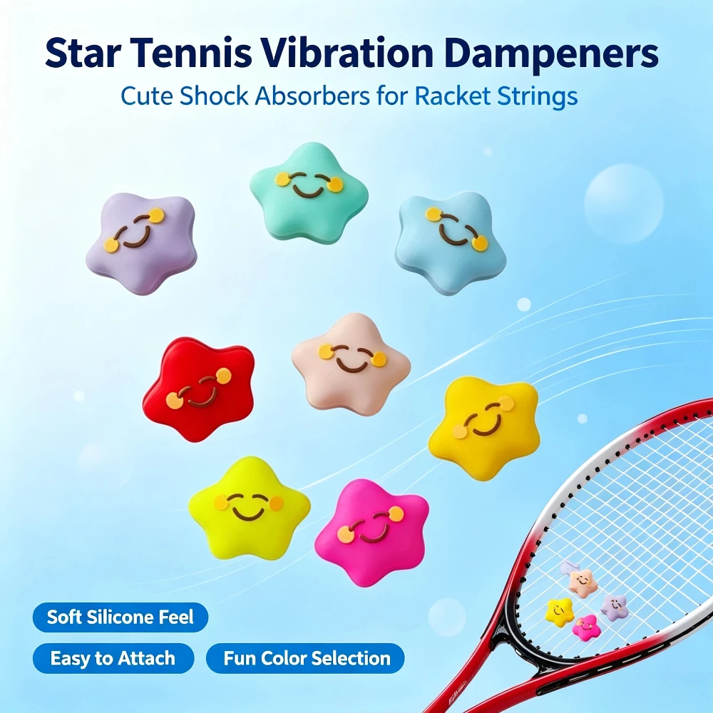 Star‑Shaped Tennis Vibration Dampener, Cute Star Silicone Tennis Racquet Shock Absorber, Anti‑Vibration Tennis Racket Damper Sp