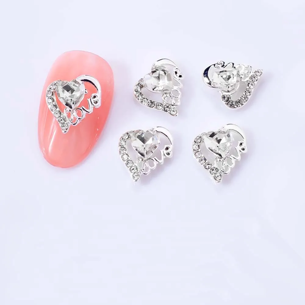 10pcs Valentine's Day Heart Nail Art Charm 3D Love Crystal Gem Nail Rhinestone Crafts DIY Sparkle Gem Luxury Nail Accessories