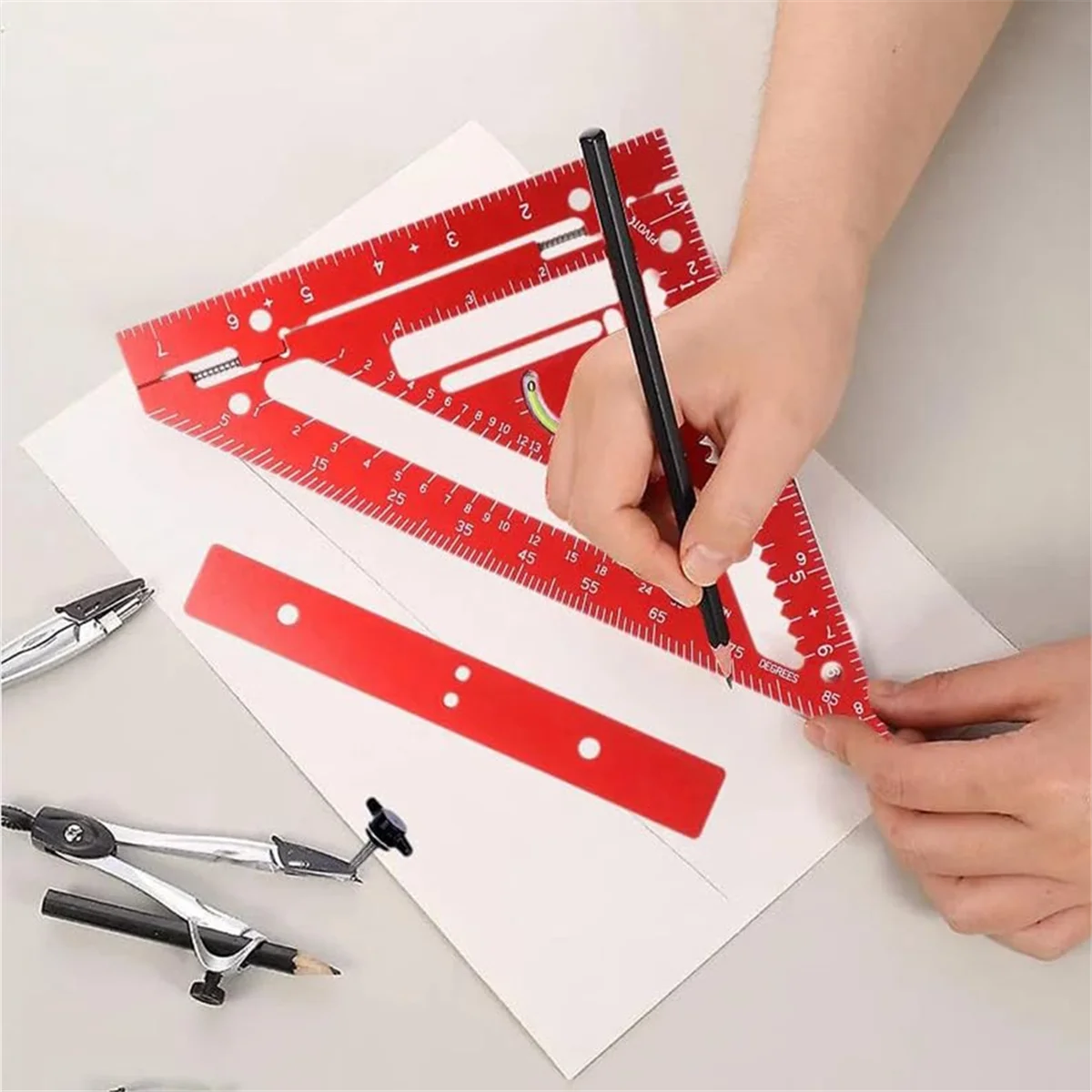 Rafter Square Tool,Sherwap Rafter Square Tool,Multifunctional Rafter Square,Aluminum Triangle Ruler with Jig Block-B