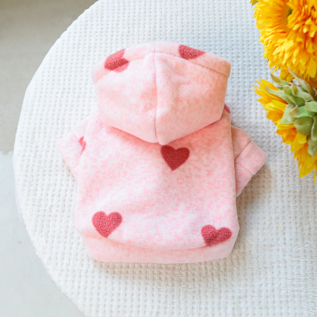 1PC Pet Clothing Cat Spring and Autumn Thin Velvet Pink Heart Sweater Hat Coat Suitable for Small and Medium sized Dogs