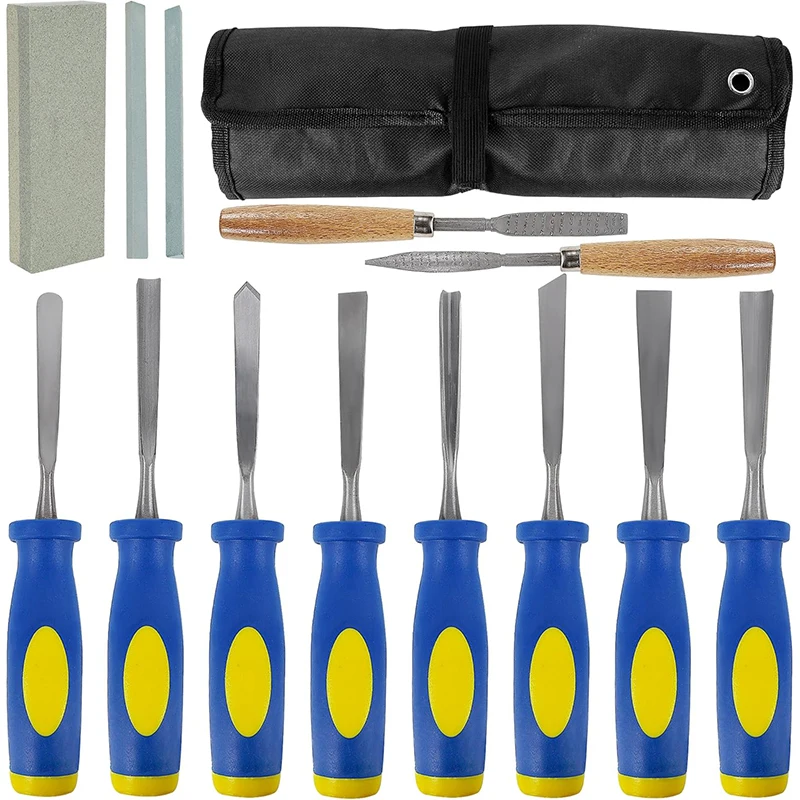 14pcs-wood-chisel-wood-carving-tool-set-steel-beveled-chisel-tools-with-rubber-handles-rasps-sharpening-stones-for-woodworking