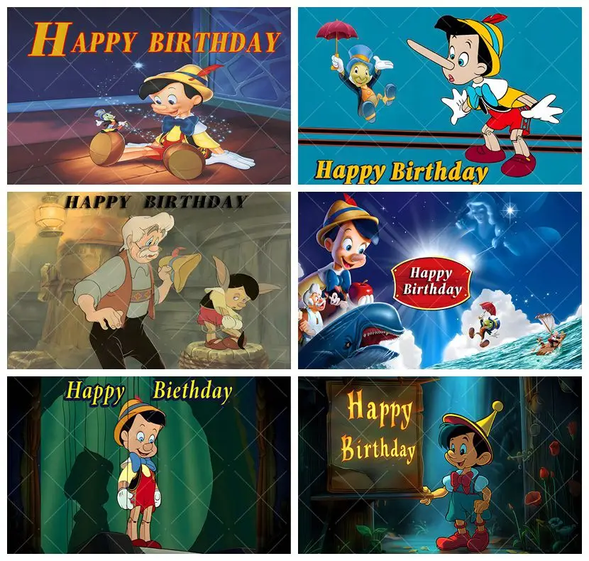 

Disney Pinocchio Long Nose Boy Photography Backdrop Cartoon Kid Birthday Party Banner Custom Decor Studio Background