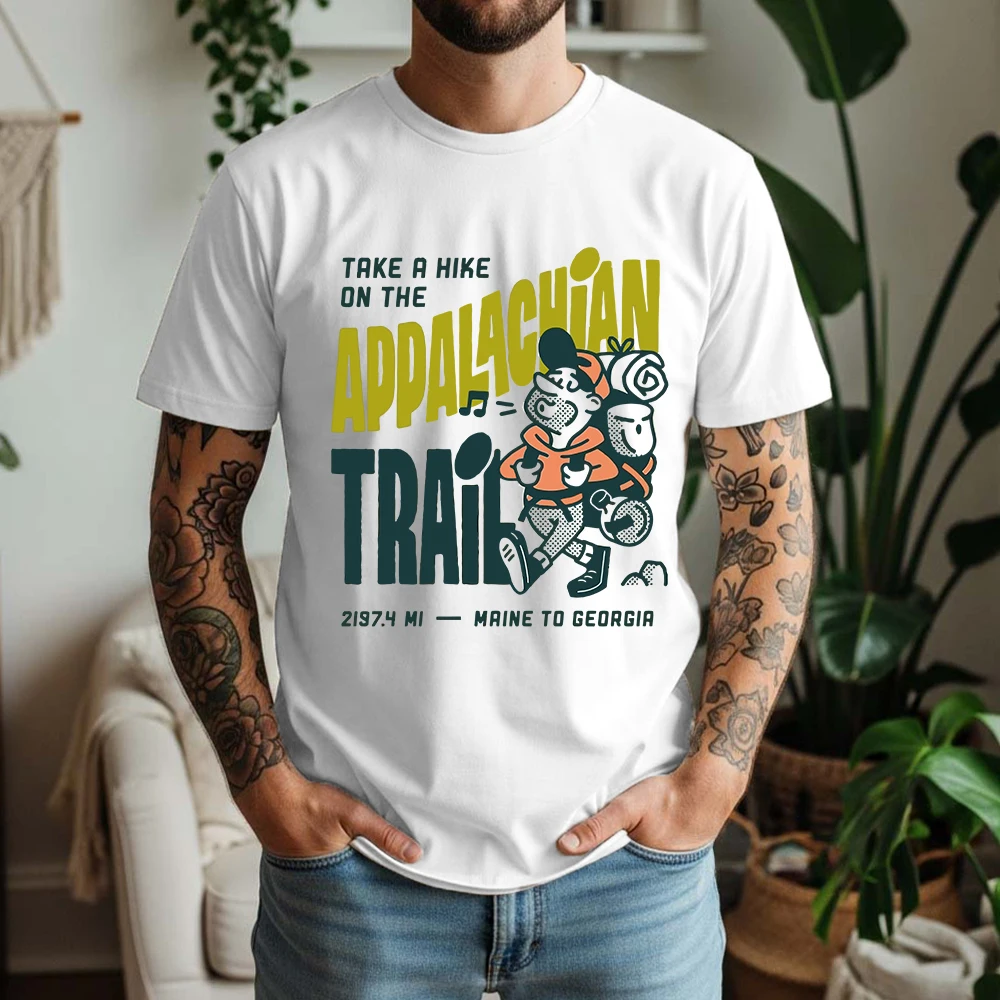 Men's 100% Pure Cotton T-Shirt Take A Hike Appalachian Trail Outdoor Adventure Retro Style Casual Tee Breathable Short Sleeve