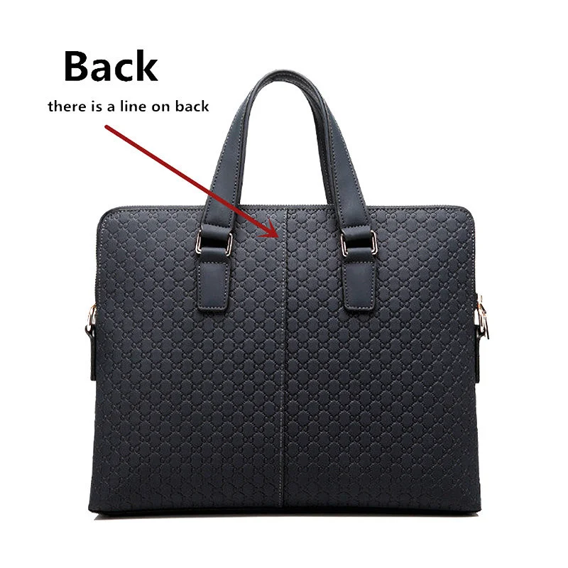 Double Zipper Genuine Leather Men Briefcase Blue Shoulder Diagonal Black Leather Male 14.1\