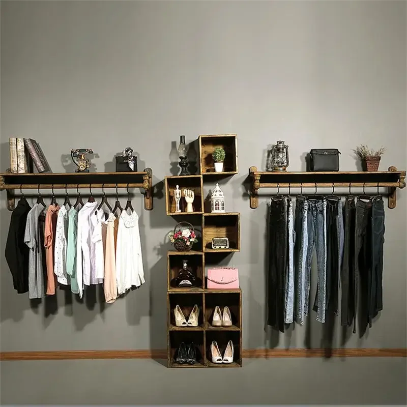 ‌Vintage Wall Gallery Shelf,Solid Wood Entryway Coat Organizer,Boutique Handbag&Shoe Display Rack,Floating Decor Shelving System