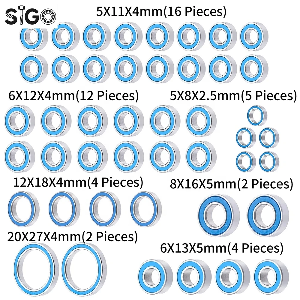 45PCS Metal Rubber Sealed Complete Ball Bearing Kit for TRX 1/10 Summit RC Car Parts