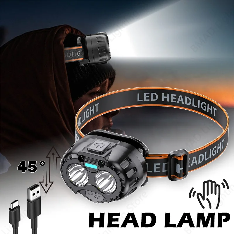 

1000LM сенсорный налобный фонарь USB перезаряжаемый IPX5 водонепроницаемый для ночной рыбалки, кемпинга, пешего туризма, аварийный фонарь, фонарик