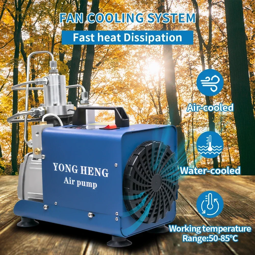 YONGHENG 4500Psi LCD Digital Display PCP Air Compressor Electric 300Bar High Pressure Compressor for Can Fill Scuba Diving Rifle