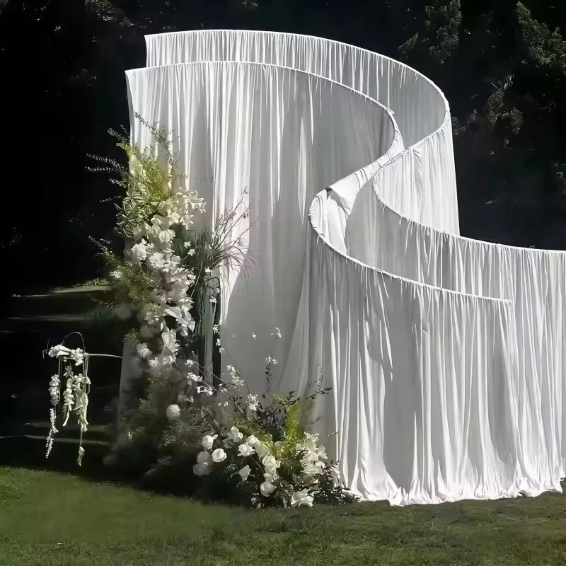 60 m lange Hochzeitsbühnendekoration, neuer Hintergrund, transparente Vorhänge aus elastischem Milchseidenstoff – Detail 17