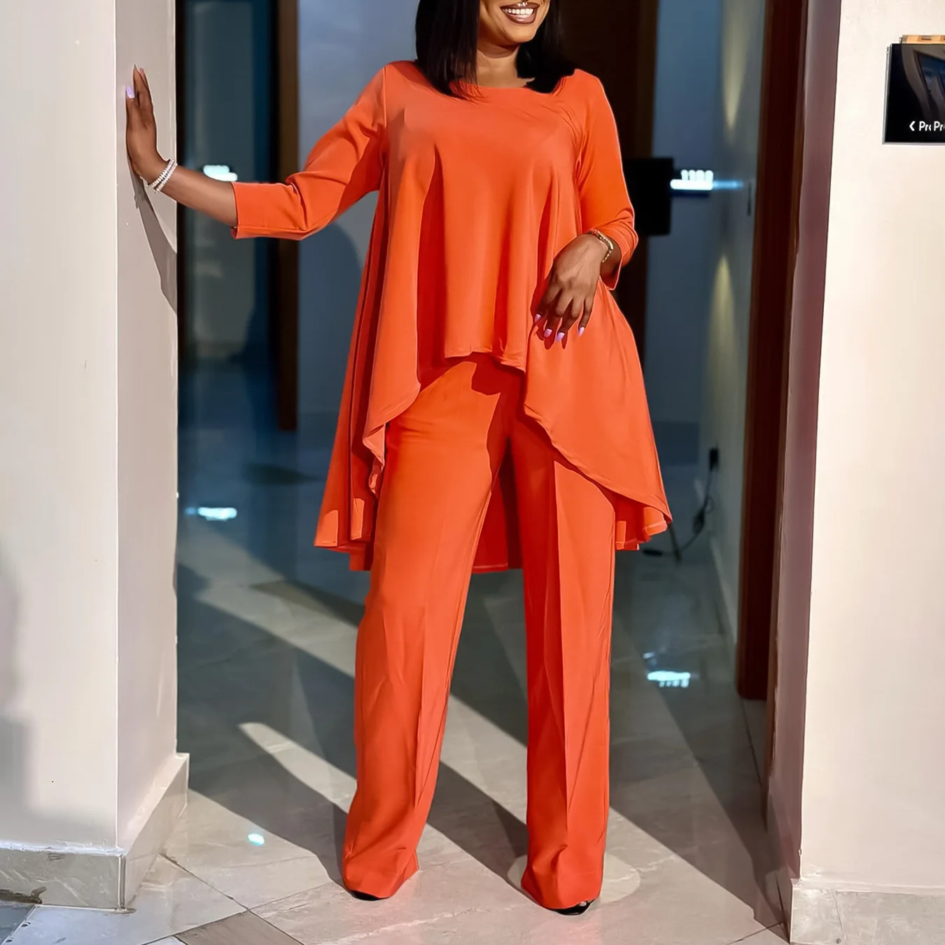 C8625 Women's Fashionable Loose Irregular Top And Pants Set Elegant Two-piece Suit Summer Dresses 2026 Outfits Midi Y2k、 Robe