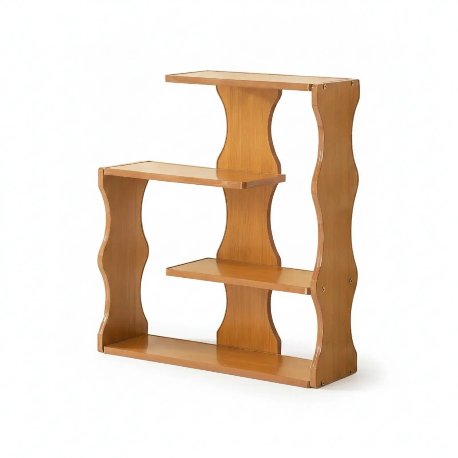 Tabletop Rack Curved Side Panel Wooden Tea Cup Rack Warm Brown Finish Cup Storage Stand