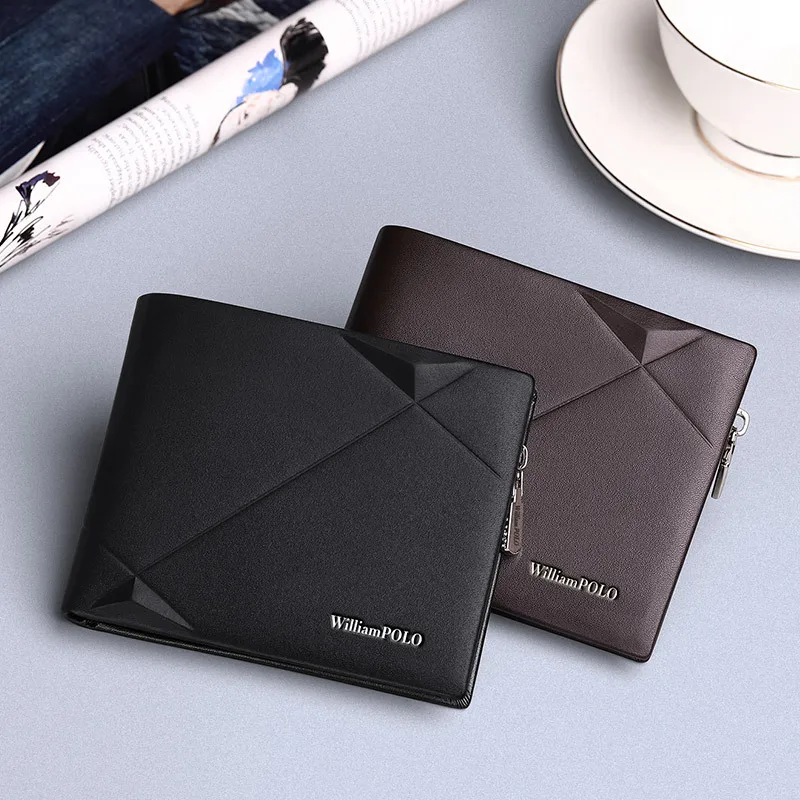 

Men's Ultra Slim Wallet WILLIAMPOLO Genuine Leather Mini Wallet Casual Design Luxury Bifold Branded Short Wallet with Gift Box