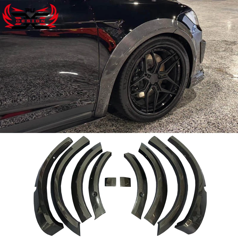PU Carbon Carbon Fiber Bumper Side Wide Body Wheel Eyebrow Car Protect For Tesla Model X Plaid CMS Style Cars Accessories