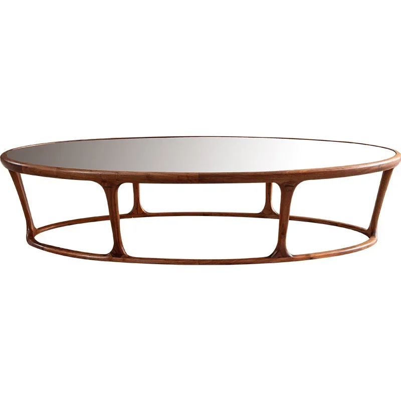 

Nordic tea black walnut living room tea table solid wood light luxury simple tempered Changhong glass living room table