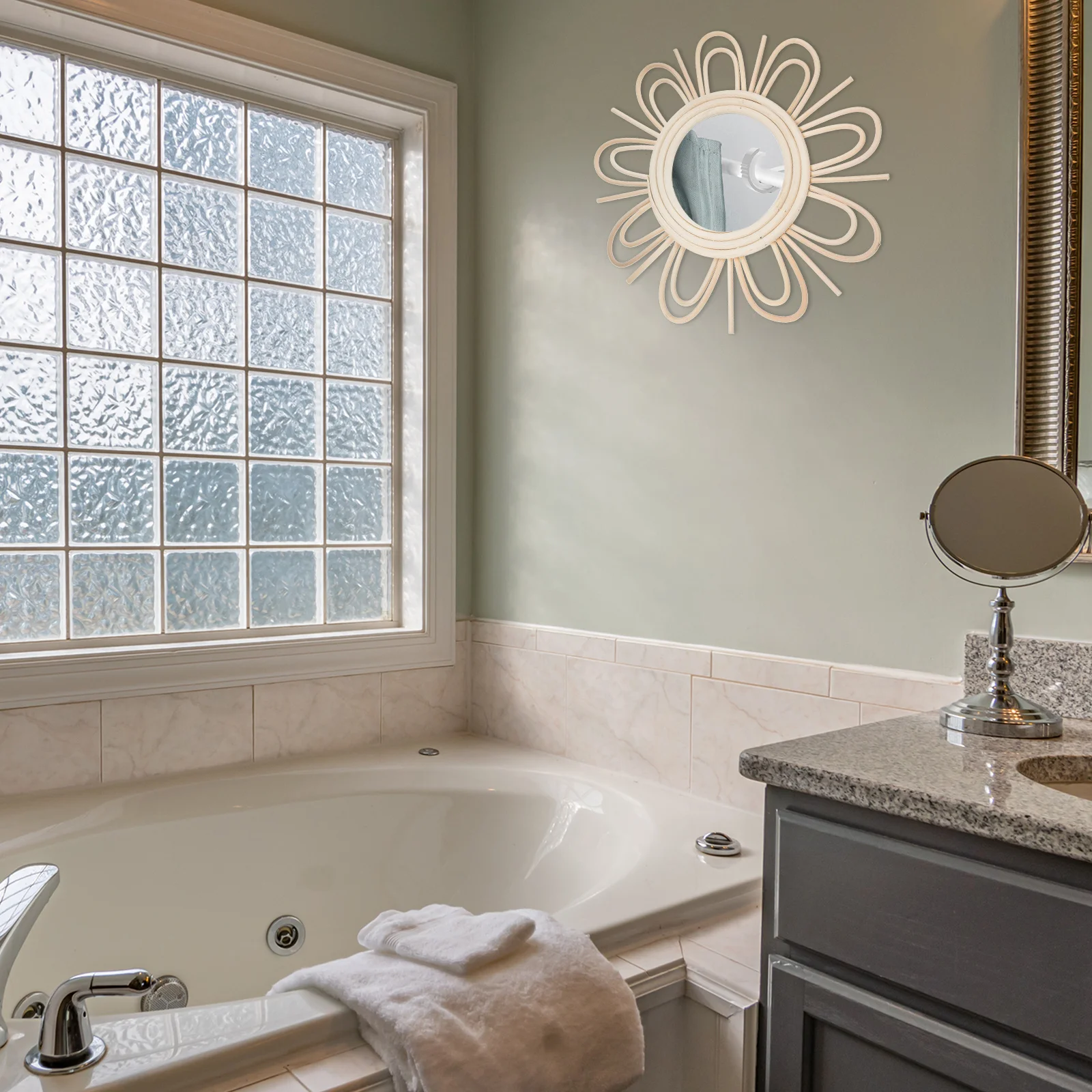 

Rattan Woven Mirror Wall Hanging Decor Mirror Long-Lasting Color Versatile Style Refreshing Room Space