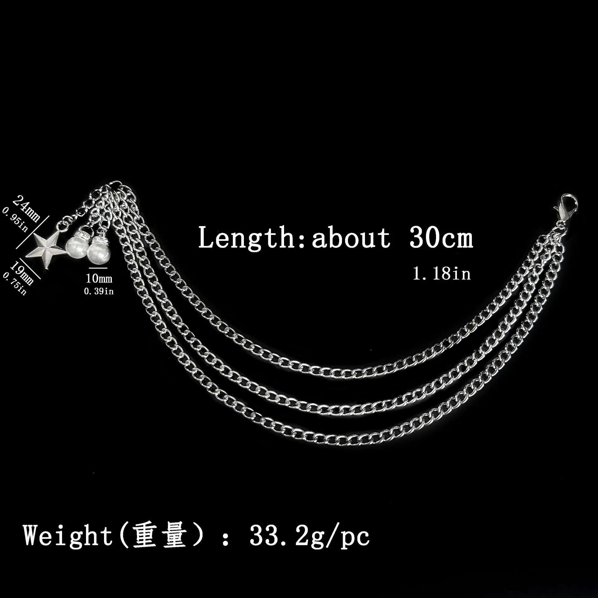 1pc Shoe Chains Charms Multi‑Layer Stainless Steel Metal Chains Star Pendant Shoe Ornament for Boots Shoes Decor Accessories