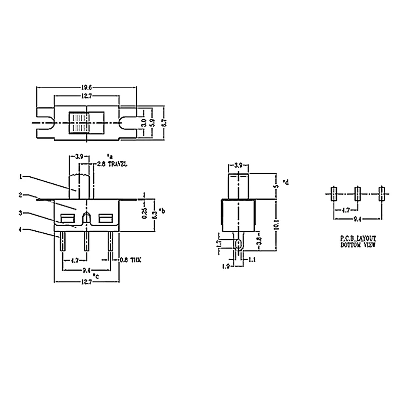Original TS-13 sliding switch switch 3 pin 2 gear with ear 3A250V 5A125V