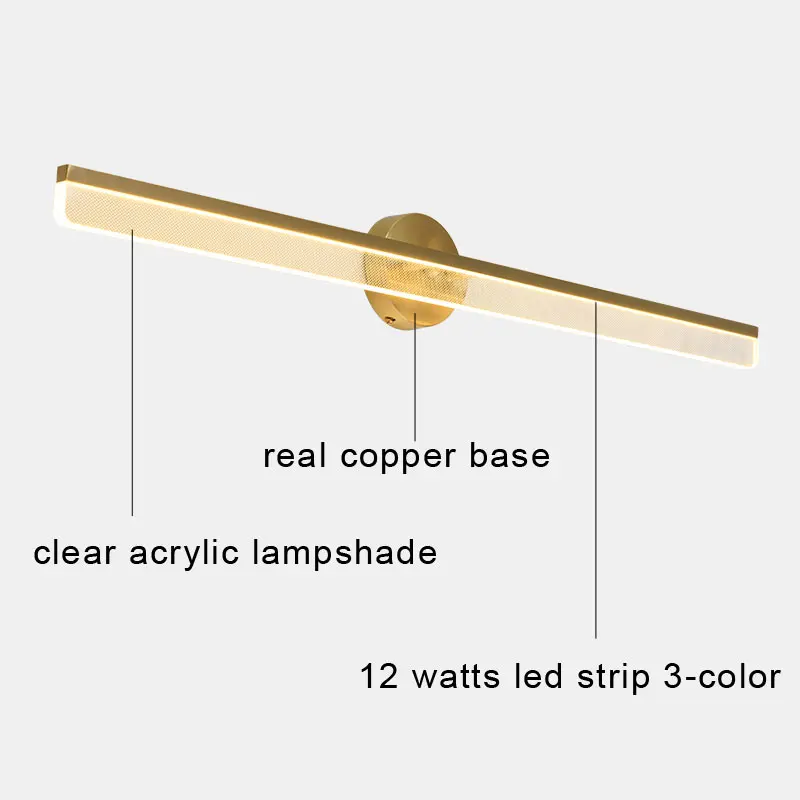 Современные минималистичные светодиодные зеркальные настенные светильники для спальни, ванной комнаты, украшения дома, скандинавские прикроватные светильники для гостиной, настоящие медные бра