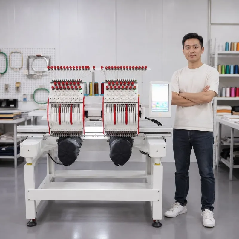 Computerized Embroidery Machine Dual Head Commercial Customized Textile Patch Logo Maker Textile Workroom Use