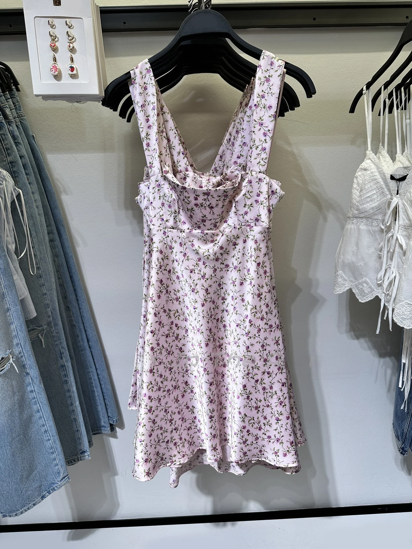 夏の新作 レディース オルトシルクサテン ドレス ノット バルストラップデザイン ハイウエスト プリント ネグリジェ