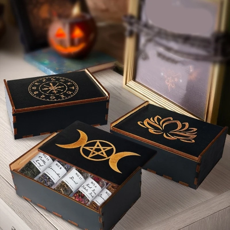 Caja de almacenamiento de cartas de Tarots de juego de madera, contenedor portátil, caja de baratijas de astrología, estuche de almacenamiento de adivinación, fácil de usar