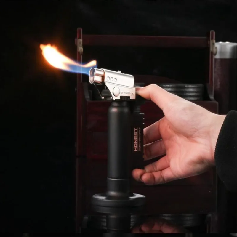 

HONEST креативный сварочный пистолет с двойным пламенем, газовая зажигалка, предохранительный замок, переключатель струйного огня, открытого огня, переключающий барбекю, кухонные зажигалки для сигар