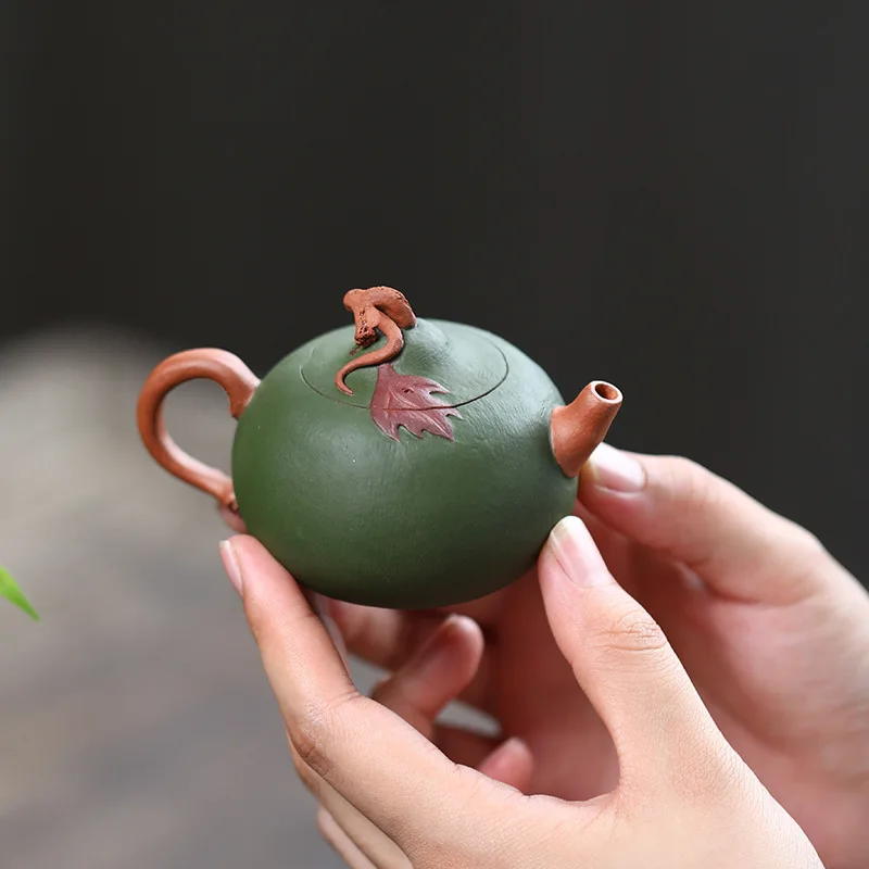 Clearance Sale Yixing Purple Handmade Small Green Clay Powder Glaze Pumpkin Teapot 100Cc Imitation Flower Vase
