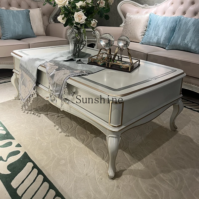 

European solid wood coffee table combination living room fashion furniture style with pumping simple