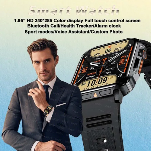Imagen 2 del producto Reloj inteligente militar para hombre, trayectoria de movimiento HD 1,95 llamadas inalámbricas, rastreador de salud, foto personalizada, regalo sorpresa, relojes para ejercicio