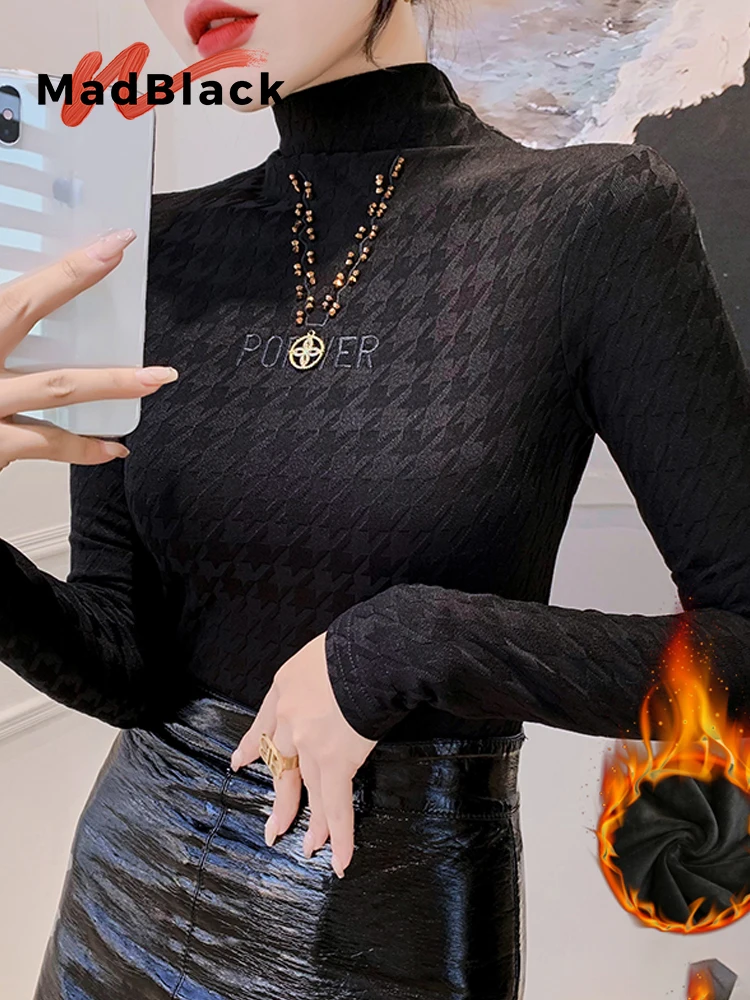 

MadBlack — женская флисовая футболка в европейском стиле, сексуальный воротник с бисером, уличная тонкая футболка M-3XL с длинными рукавами, осень 2023, T5N105CC