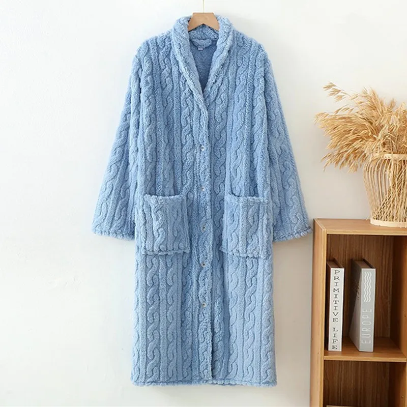 Customization Autumn Winter Thick Velvet Women's Bathrobe Button Long Nightgown Home Wear Clothes Casual Loose Sleepwear Nightwe