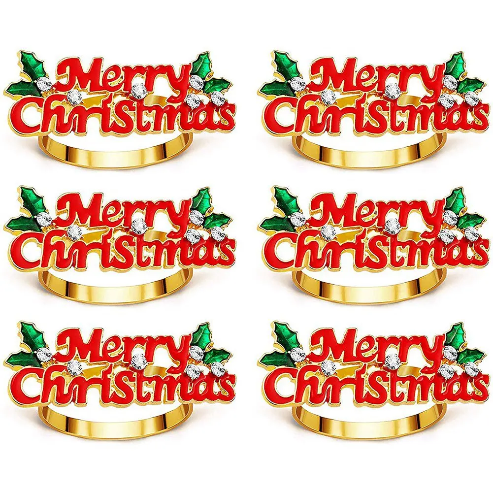 Christmas Napkin Rings Set of 6, Red Merry Christmas Napkin Ring, Napkin Holder for Christmas Party Dinner Table Decor