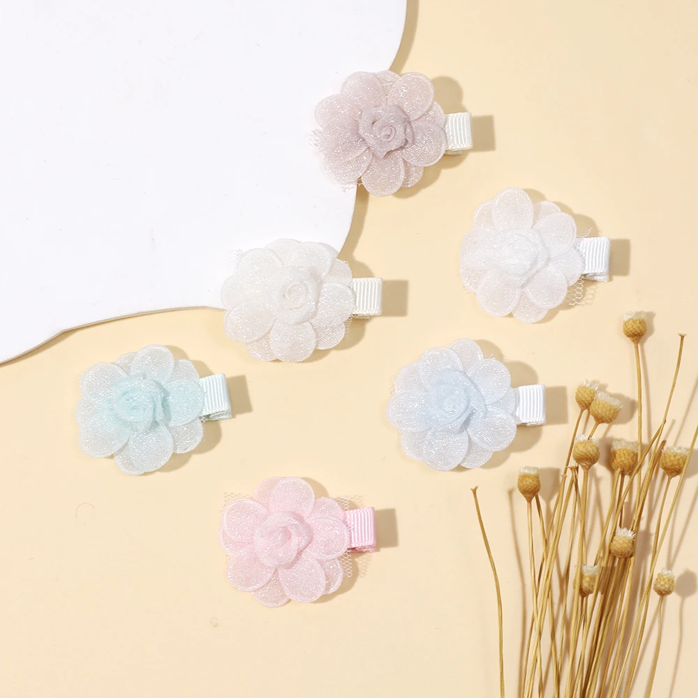 6Pcs/Set Hair Clips for Girls Fully Lined Baby Hairpins Barette Princess Solid Flower Child Girl Handmade Hair Accessories