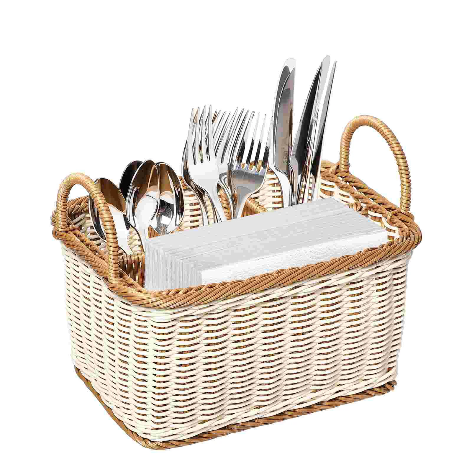 

Storage Basket Camping Silverware Kickstand Organizer Baskets for Shelves Picnic Woven Kitchen Containers Kitchenware Wicker