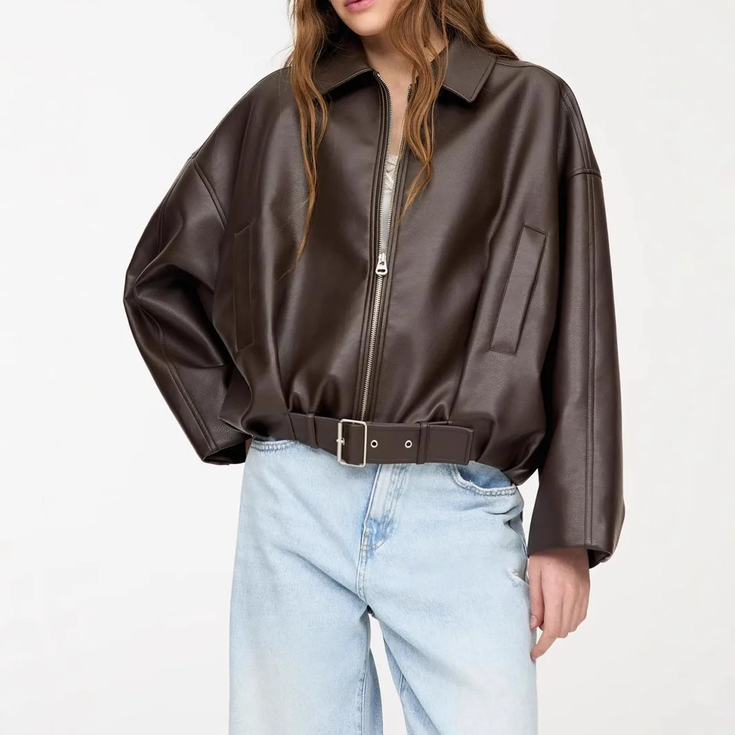 

American Retro Jacket for Spring 2025, Pilot Jacket, Women's Casual Artificial Leather Top