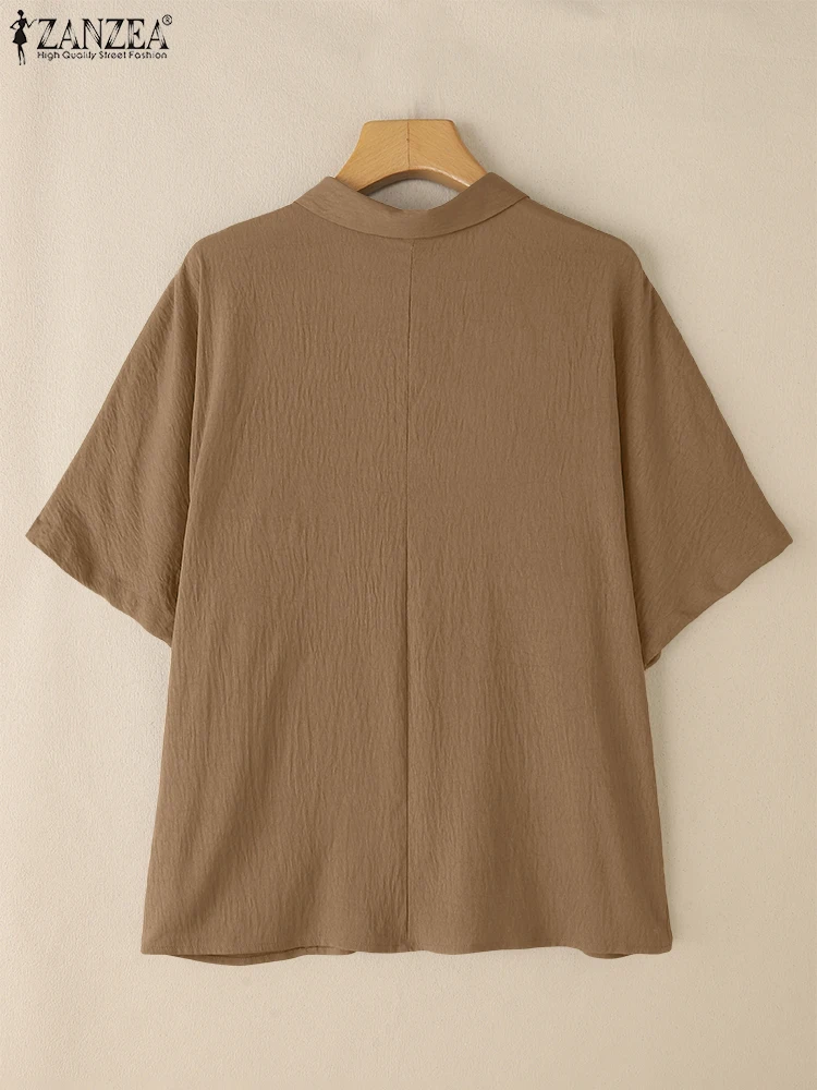 2025 Camicie estive da donna ZANZEA Solid Work OL Camicette Casual Tunica a maniche corte Top con risvolto Collo Blusas Bottoni Chemise Oversize