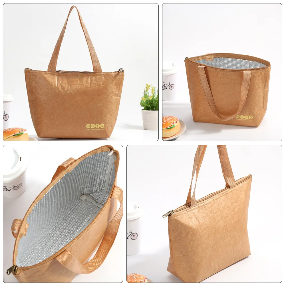 

Insulated Lunch Bag Kraft Paper Bento Pouch Heat Sensitive Use Storage Water Sandwich Fruit Snack Portable