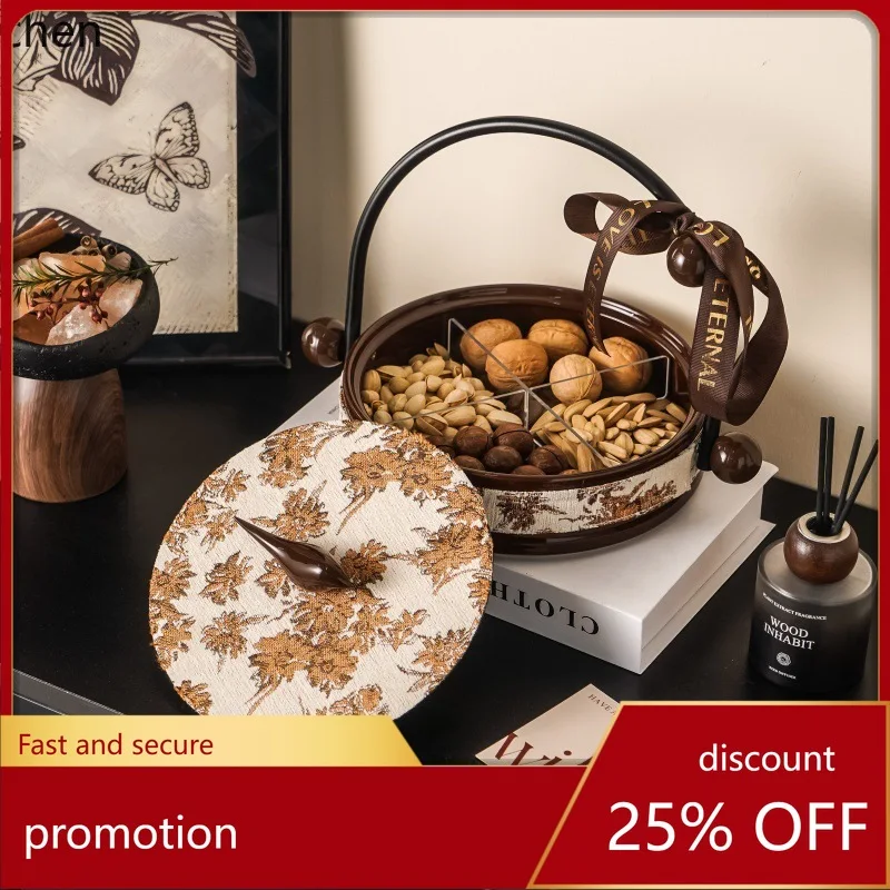 Zml ceramic retro handle fruit plate for home nut  melon seed dessert plate storage plate