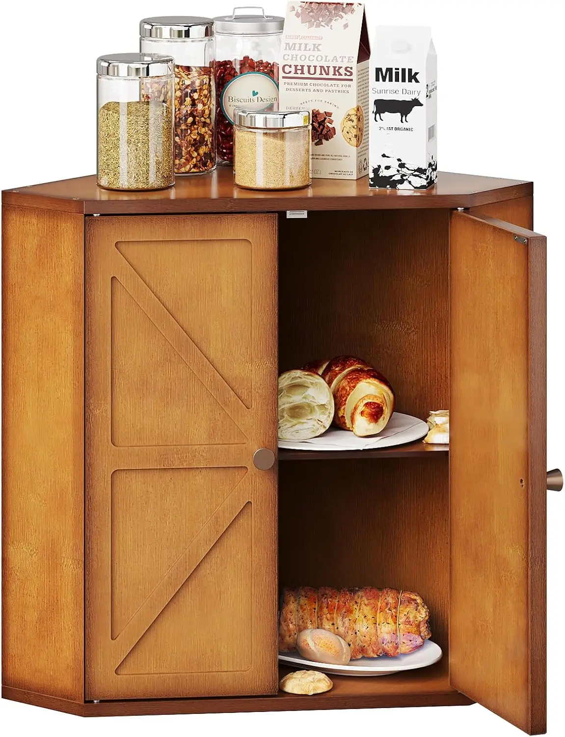 

Двухслойная бамбуковая угловая хлебница для кухонной столешницы, вместительный органайзер для хранения в стиле фермерского дома, цвет античный коричневый