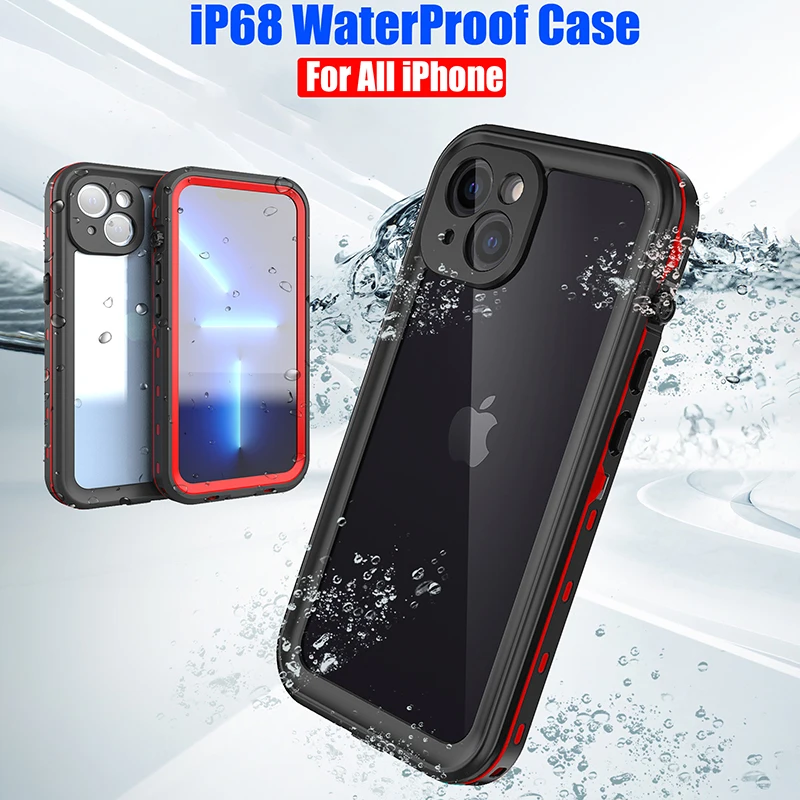 IP68 Waterproof For IPhone 15 14 13 12 11 Pro Max XS Max XR 7 8 Case RedPepper Clear Cover Diving Underwater Swim Outdoor Sports