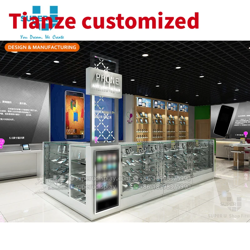 

(customized)3D Drawing Retail Store Mobile Phone Shop Display Counter Mobile Shop Cash Counter Furniture Design