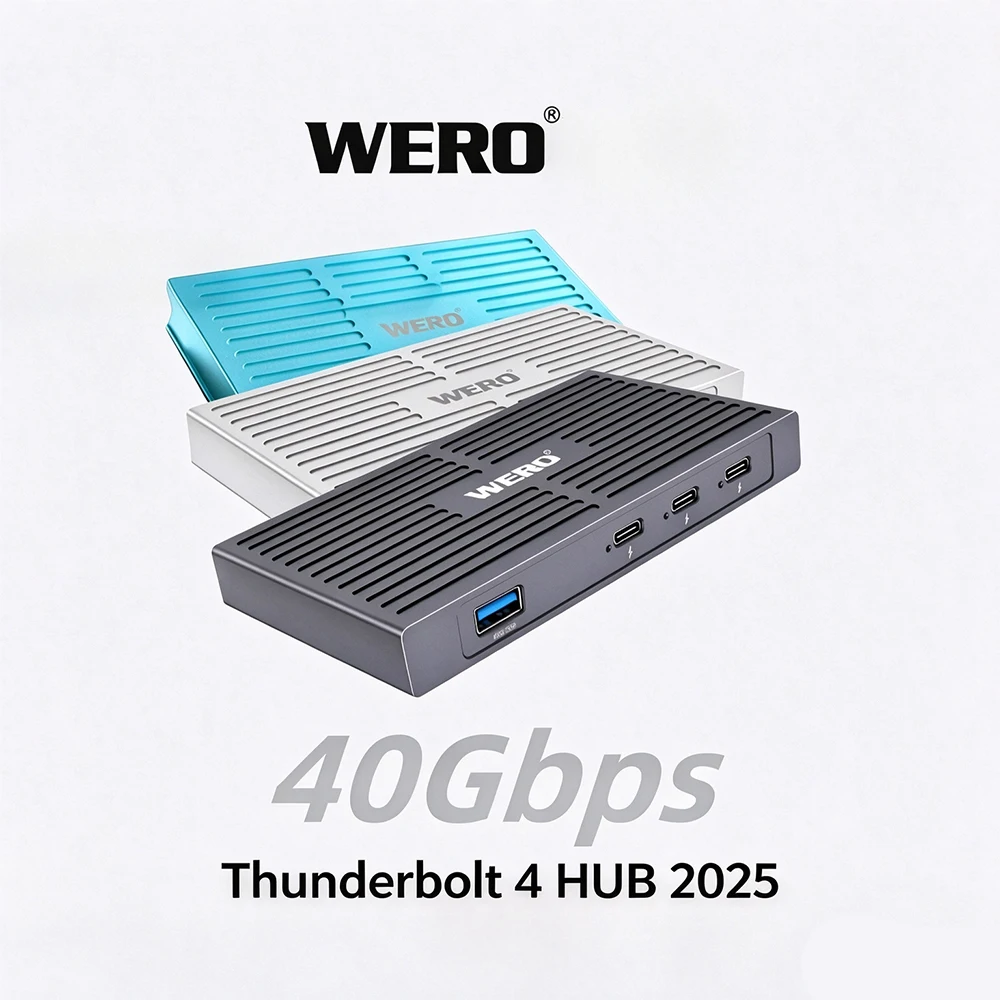 WERO 40Gbps Thunderbolt 4 Hub with 3 Downstream Ports USB3.2 Gen2 Max 92W for Mac Windows Video Editing pro Workstation Support