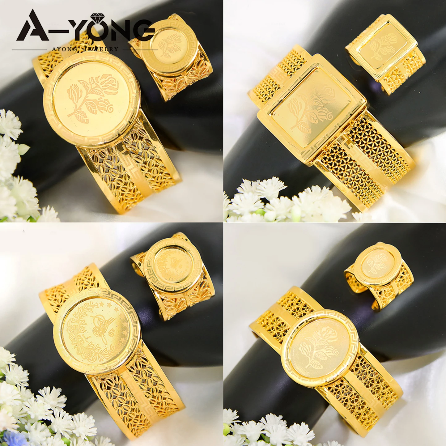 

Ethiopia Gold Plated Bridal Jewelry 21k Gold Plated Turkish Coins Bangles Ring Set Dubai Women Wedding Party Jewelrys Gifts